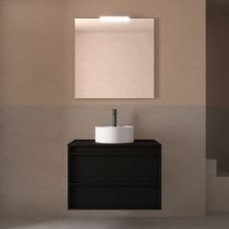Ensemble ATTILA 80cm meuble 2 tiroirs Noir satiné + plan (vasque & miroir en option) - Salgar Réf. 104955