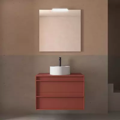 Ensemble ATTILA 80cm meuble 2 tiroirs Rouge satin� + plan (vasque & miroir en option) - Salgar R�f. 104958