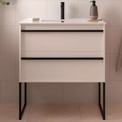 Ensemble ATTILA 81cm Blanc satin� meuble 2 tiroirs + vasque (miroir en option) - SALGAR R�f. 104715