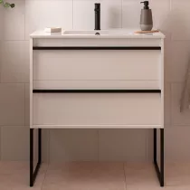 Ensemble ATTILA 81cm Blanc satin&eacute; meuble 2 tiroirs + vasque (miroir en option) - SALGAR R&eacute;f. 104715