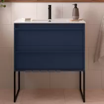 Ensemble ATTILA 81cm Bleu satin&eacute; meuble 2 tiroirs + vasque (miroir en option) - SALGAR R&eacute;f. 104717