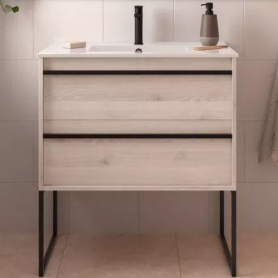 Ensemble ATTILA 81cm Ch�ne naturel meuble 2 tiroirs + vasque (miroir en option)   - SALGAR R�f. 104720