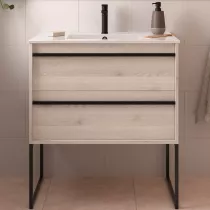Ensemble ATTILA 81cm Ch&ecirc;ne naturel meuble 2 tiroirs + vasque (miroir en option)   - SALGAR R&eacute;f. 104720