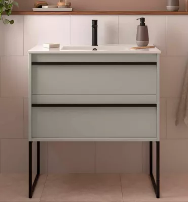 Ensemble ATTILA 81cm Gris satin� meuble 2 tiroirs + vasque (miroir en option) - SALGAR R�f. 117985