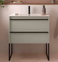 Ensemble ATTILA 81cm Gris satin&eacute; meuble 2 tiroirs + vasque (miroir en option) - SALGAR R&eacute;f. 117985