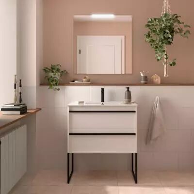 Ensemble ATTILA 81cm meuble 2 tiroirs Blanc satin� + vasque (miroir & pieds en option) - Salgar R�f. 104755