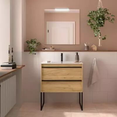 Ensemble ATTILA 81cm meuble 2 tiroirs Ch�ne Africain + vasque (miroir & pieds en option) - Salgar R�f. 104761