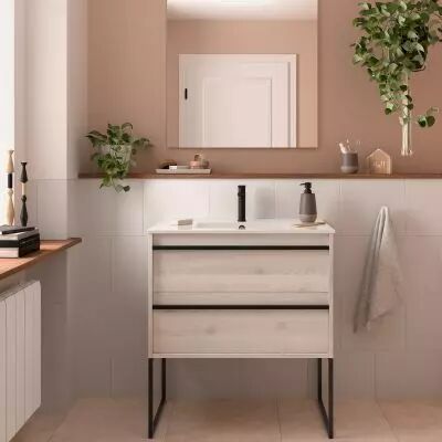Ensemble ATTILA 81cm meuble 2 tiroirs Ch�ne naturel + vasque (miroir & pieds en option) - Salgar R�f. 104760