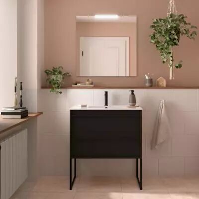 Ensemble ATTILA 81cm meuble 2 tiroirs Noir satin� + vasque (miroir & pieds en option) - Salgar R�f. 104756