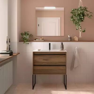Ensemble ATTILA 81cm meuble 2 tiroirs Noyer Maya + vasque (miroir & pieds en option) - Salgar R�f. 104762