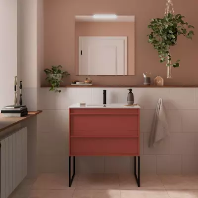 Ensemble ATTILA 81cm meuble 2 tiroirs Rouge satin� + vasque (miroir & pieds en option) - Salgar R�f. 104759