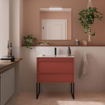 Ensemble ATTILA 81cm meuble 2 tiroirs Rouge satiné + vasque (miroir & pieds en option) - Salgar Réf. 104759