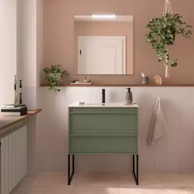 Ensemble ATTILA 81cm meuble 2 tiroirs Vert satin� + vasque (miroir & pieds en option) - Salgar R�f. 104758