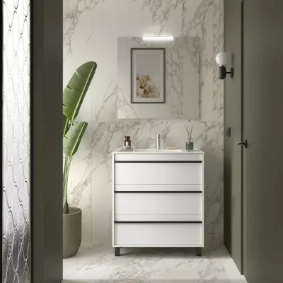 Ensemble ATTILA 81cm meuble 3 tiroirs Blanc satin� + vasque (miroir en option) - Salgar R�f. 105112