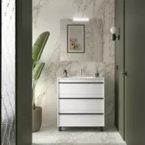 Ensemble ATTILA 81cm meuble 3 tiroirs Blanc satin&eacute; + vasque (miroir en option) - Salgar R&eacute;f. 105112