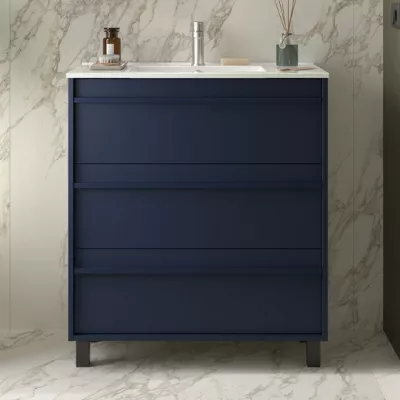 Ensemble ATTILA 81cm meuble 3 tiroirs Bleu satin� + vasque (miroir en option)  - SALGAR R�f. 105114