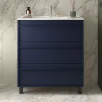 Ensemble ATTILA 81cm meuble 3 tiroirs Bleu satin&eacute; + vasque (miroir en option)  - SALGAR R&eacute;f. 105114