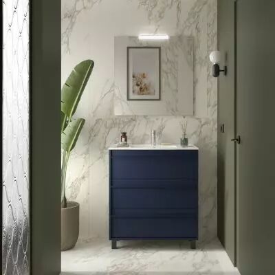 Ensemble ATTILA 81cm meuble 3 tiroirs Bleu satin� + vasque (miroir en option) - Salgar R�f. 105146