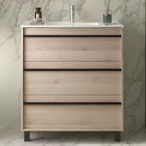 Ensemble ATTILA 81cm meuble 3 tiroirs Ch&ecirc;ne naturel + vasque (miroir en option)  - SALGAR R&eacute;f. 105117