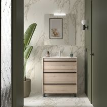 Ensemble ATTILA 81cm meuble 3 tiroirs Chêne naturel + vasque (miroir en option) - Salgar Réf. 105149