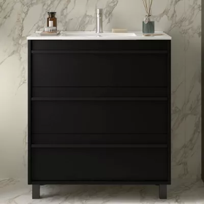 Ensemble ATTILA 81cm meuble 3 tiroirs Noir satin� + vasque (miroir en option) - SALGAR R�f. 105113