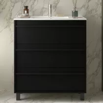 Ensemble ATTILA 81cm meuble 3 tiroirs Noir satin&eacute; + vasque (miroir en option) - SALGAR R&eacute;f. 105113