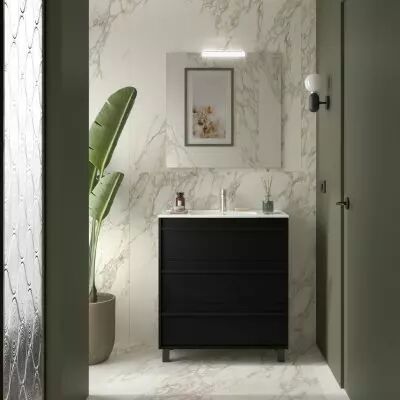 Ensemble ATTILA 81cm meuble 3 tiroirs Noir satin� + vasque (miroir en option) - Salgar R�f. 105145