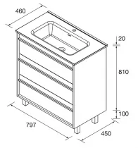 Ensemble ATTILA 81cm meuble 3 tiroirs Noyer maya + vasque (miroir en option)   - SALGAR R&eacute;f. 105119