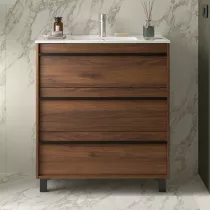 Ensemble ATTILA 81cm meuble 3 tiroirs Noyer maya + vasque (miroir en option)   - SALGAR R&eacute;f. 105119