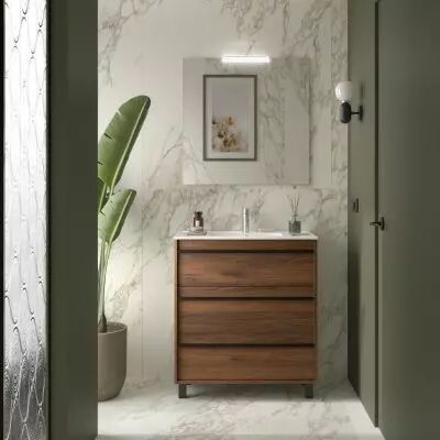 Ensemble ATTILA 81cm meuble 3 tiroirs Noyer Maya + vasque (miroir en option) - Salgar R�f. 105151