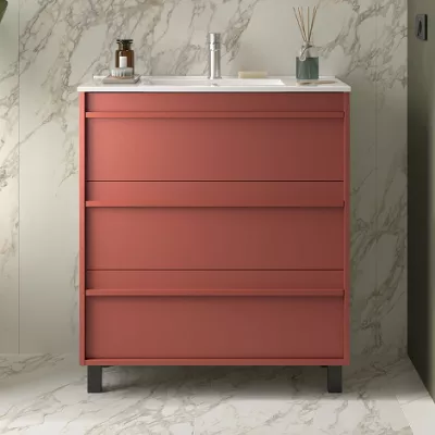 Ensemble ATTILA 81cm meuble 3 tiroirs Rouge satin� + vasque (miroir en option) - SALGAR R�f. 105116