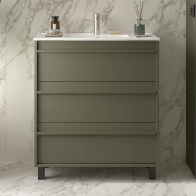 Ensemble ATTILA 81cm meuble 3 tiroirs Vert satin� + vasque (miroir en option)  - SALGAR R�f. 105115