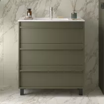 Ensemble ATTILA 81cm meuble 3 tiroirs Vert satin&eacute; + vasque (miroir en option)  - SALGAR R&eacute;f. 105115