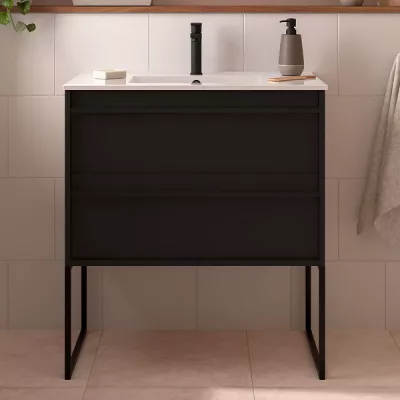 Ensemble ATTILA 81cm Noir satin� meuble 2 tiroirs + vasque (miroir en option)  - SALGAR R�f. 104716