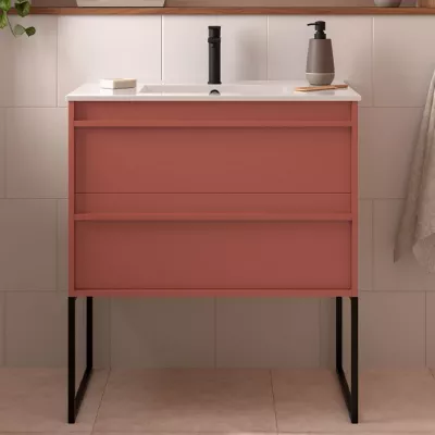 Ensemble ATTILA 81cm Rouge satin� meuble 2 tiroirs + vasque (miroir en option) - SALGAR R�f. 104719