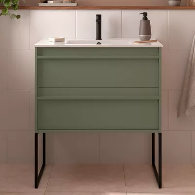 Ensemble ATTILA 81cm Vert satin� meuble 2 tiroirs + vasque (miroir en option) - SALGAR R�f. 104718