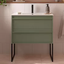 Ensemble ATTILA 81cm Vert satin&eacute; meuble 2 tiroirs + vasque (miroir en option) - SALGAR R&eacute;f. 104718