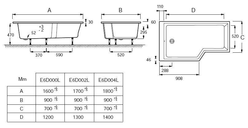 Baignoire bain douche JACOB DELAFON Neo 170 x 90 gauche + pare bain +  tablier + étagère