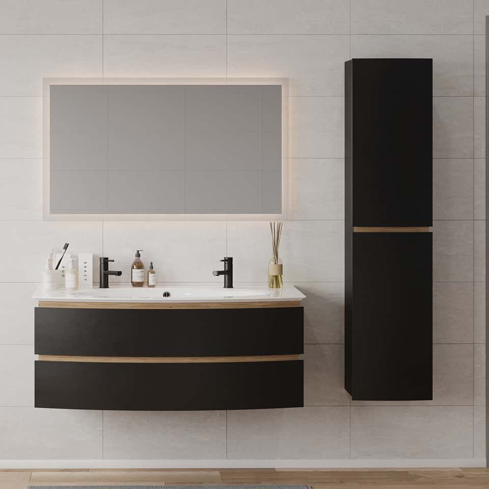 Meuble de salle de bains avec plan vasque et rebord de 110 cm