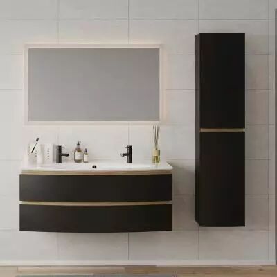 Ensemble BEL AMI 125cm meuble 2 tiroirs laqu� avec vasque C�ramyl 2 robinets - DECOTEC R�f. 1820361