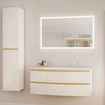 Ensemble BEL AMI 125cm meuble 2 tiroirs laqué avec vasque Céramyl® 2 robinets - DECOTEC Réf. 1820361
