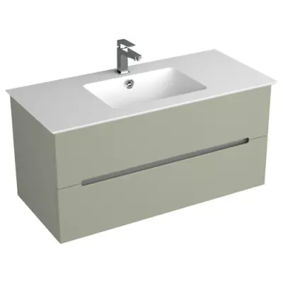 Ensemble BENTO 100cm meuble 2 tiroirs + plan-vasque c�ramique centr� - Laque au choix - DECOTEC