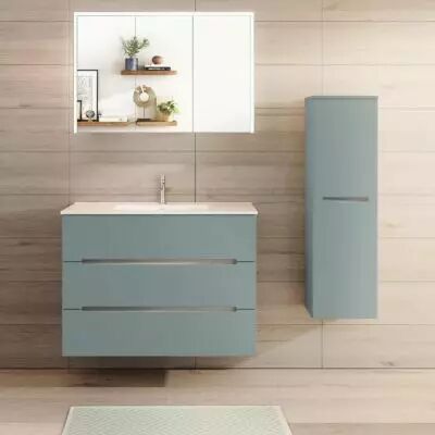 Ensemble BENTO 100cm meuble 3 tiroirs + plan-vasque c�ramique centr� - Laque au choix - DECOTEC