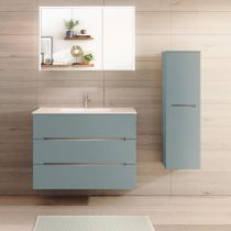Ensemble BENTO 100cm meuble 3 tiroirs + plan-vasque céramique centré - Laque au choix - DECOTEC