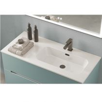 Ensemble BENTO 100cm meuble 3 tiroirs + plan-vasque céramique décentrée (droite ou gauche) - Laque au choix (pieds en option) - 