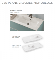 Ensemble BENTO 100cm meuble 3 tiroirs + plan-vasque céramique décentrée (droite ou gauche) - Laque au choix (pieds en option) - 