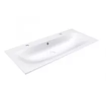 Ensemble BENTO 101cm meuble 3 tiroirs + plan simple vasque per&ccedil;&eacute; 2 robinets - D&eacute;cor bois ou Laque & Poign&eacute;e au choix - DECOTEC