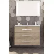 Ensemble BENTO 101cm meuble 3 tiroirs + plan-vasque c&eacute;ramique - M&eacute;lamin&eacute; d&eacute;cor bois & Poign&eacute;e au choix - DECOTEC