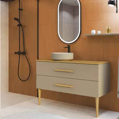 Ensemble BENTO 120cm meuble 2 tiroirs / Plan placage ch�ne + vasque � poser - Laque au choix - DECOTEC