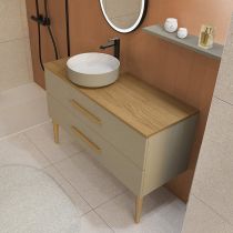 Ensemble BENTO 120cm meuble 2 tiroirs / Plan placage chêne + vasque à poser - Laque au choix - DECOTEC
